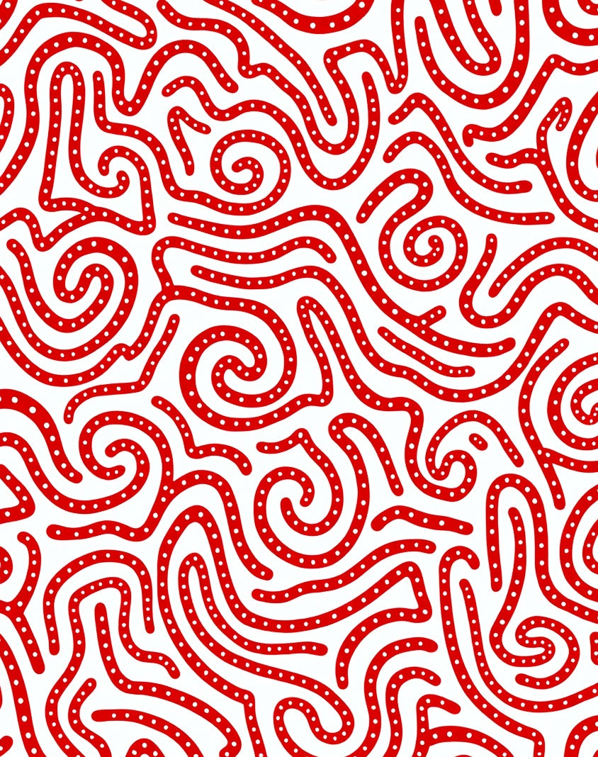 Red Swirl Dot Continuous Line Rug