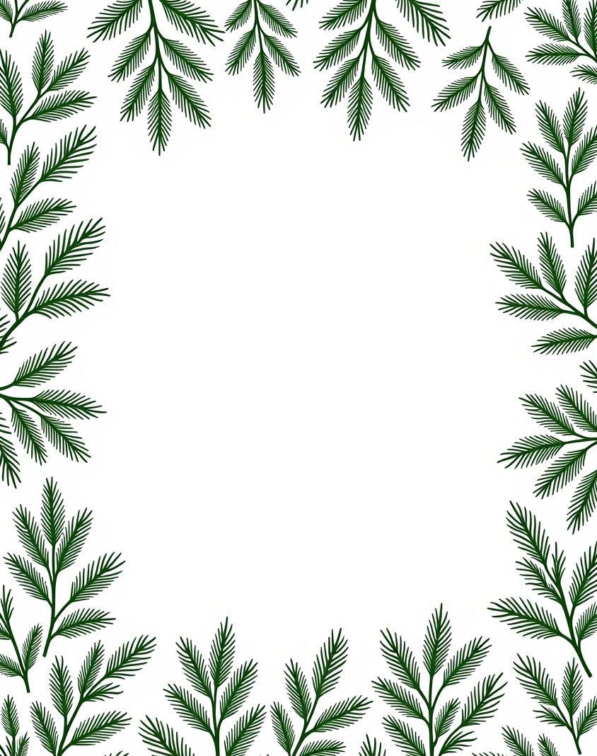 Dark Green Pine Branch Border Rug