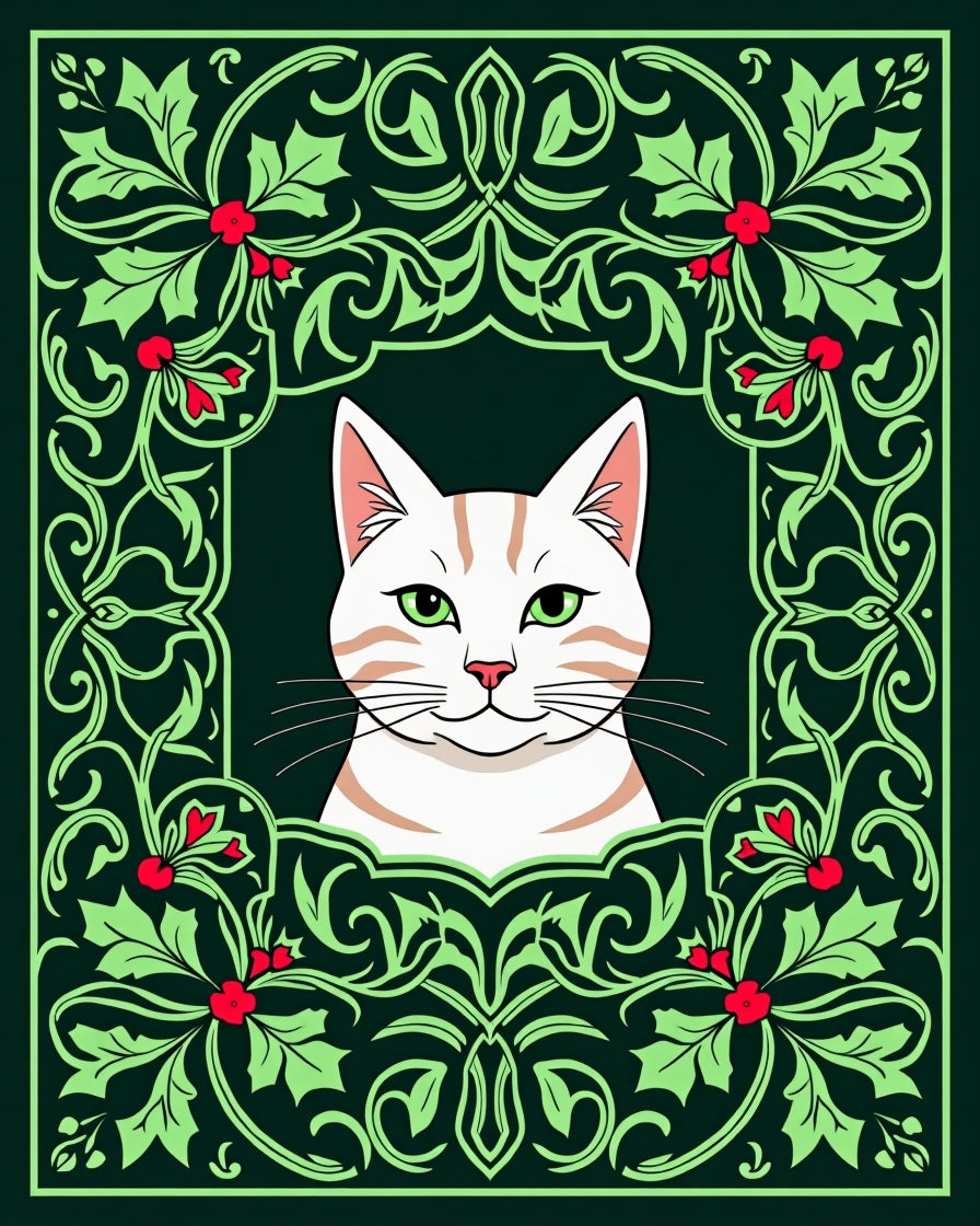 Emerald Green Holly Cat Portrait Rug