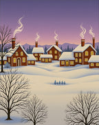 Cozy Winter Village Smoke Sky Scene Rug