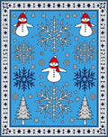 Blue Snowman Snowflake Evergreen Tree Rug