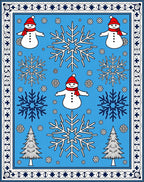Blue Snowman Snowflake Evergreen Tree Rug