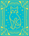 Whimsical Yellow Cat Blue Folk Art Rug