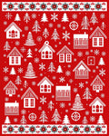 White Houses And Pine Trees Red Rug