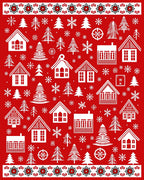 White Houses And Pine Trees Red Rug