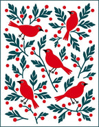 Red Birds Berry Branch Whimsical Folk Rug