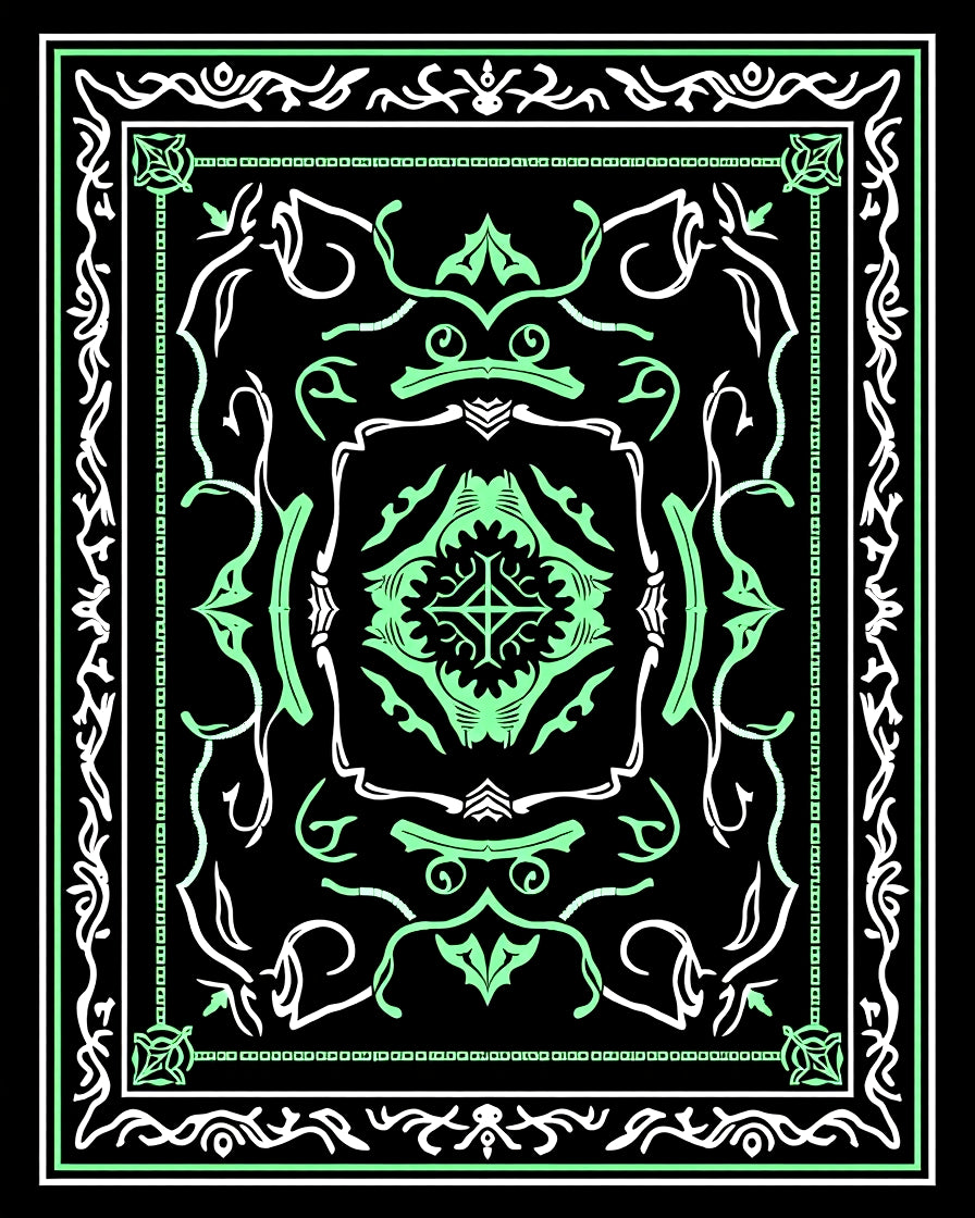 Ornate Mint Green Black Medallion Rug