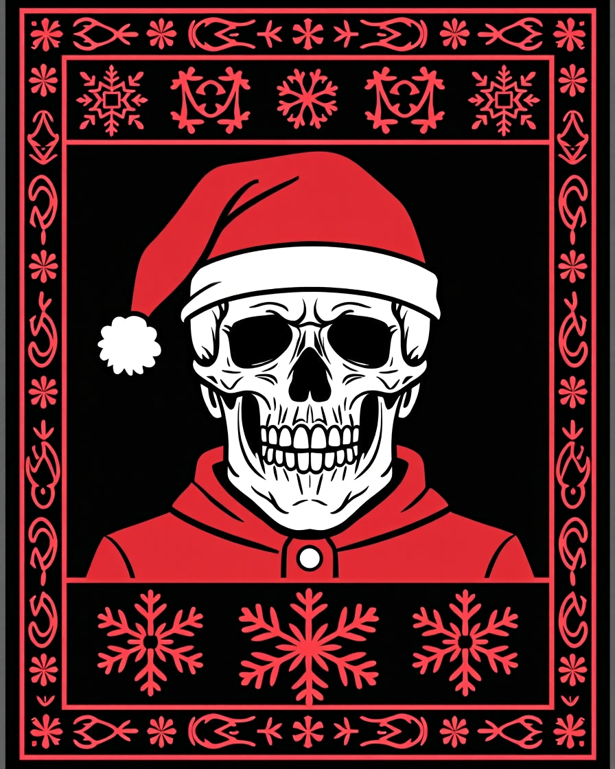 Crimson Skull With Snowflake Border Rug