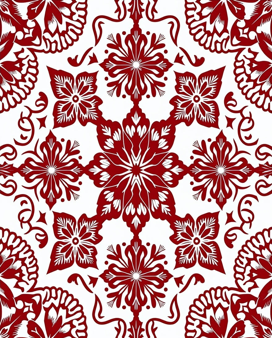 Rich Crimson Floral Medallion Arrangement Rug