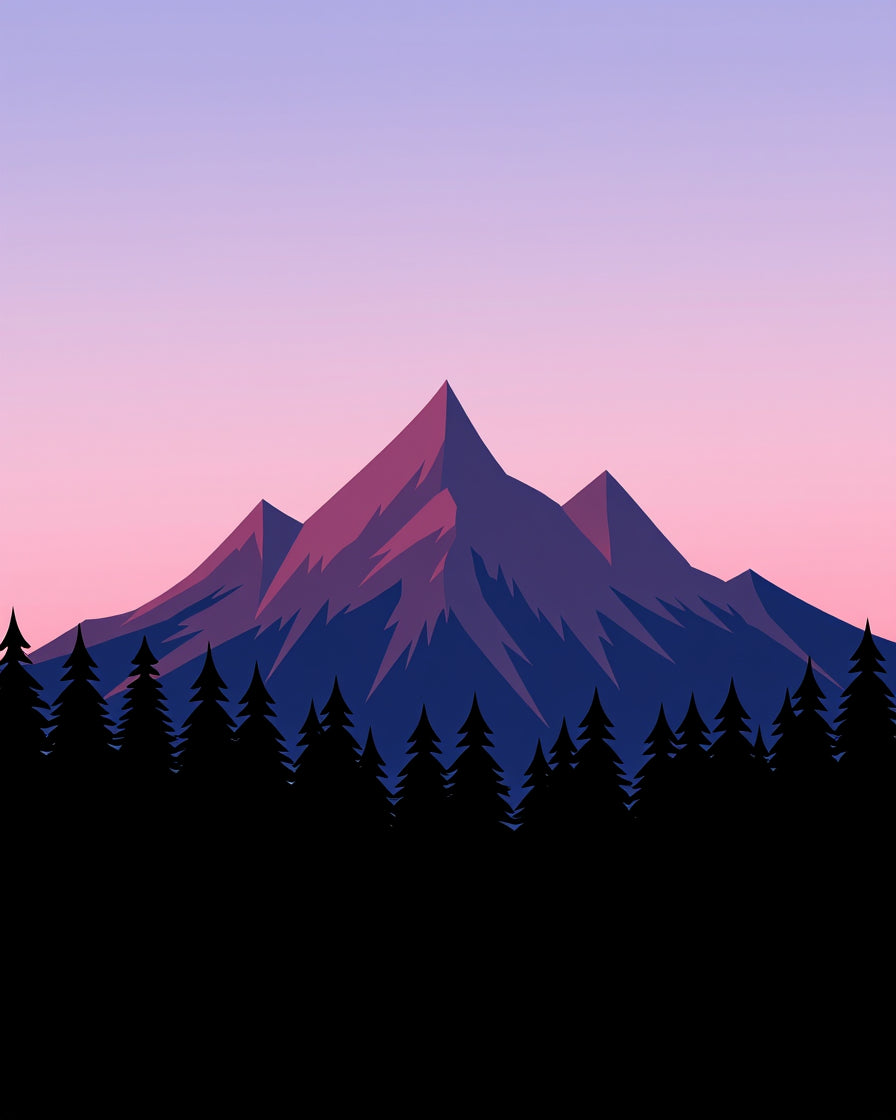 Vibrant Twilight Mountain Forest Silhouette Rug