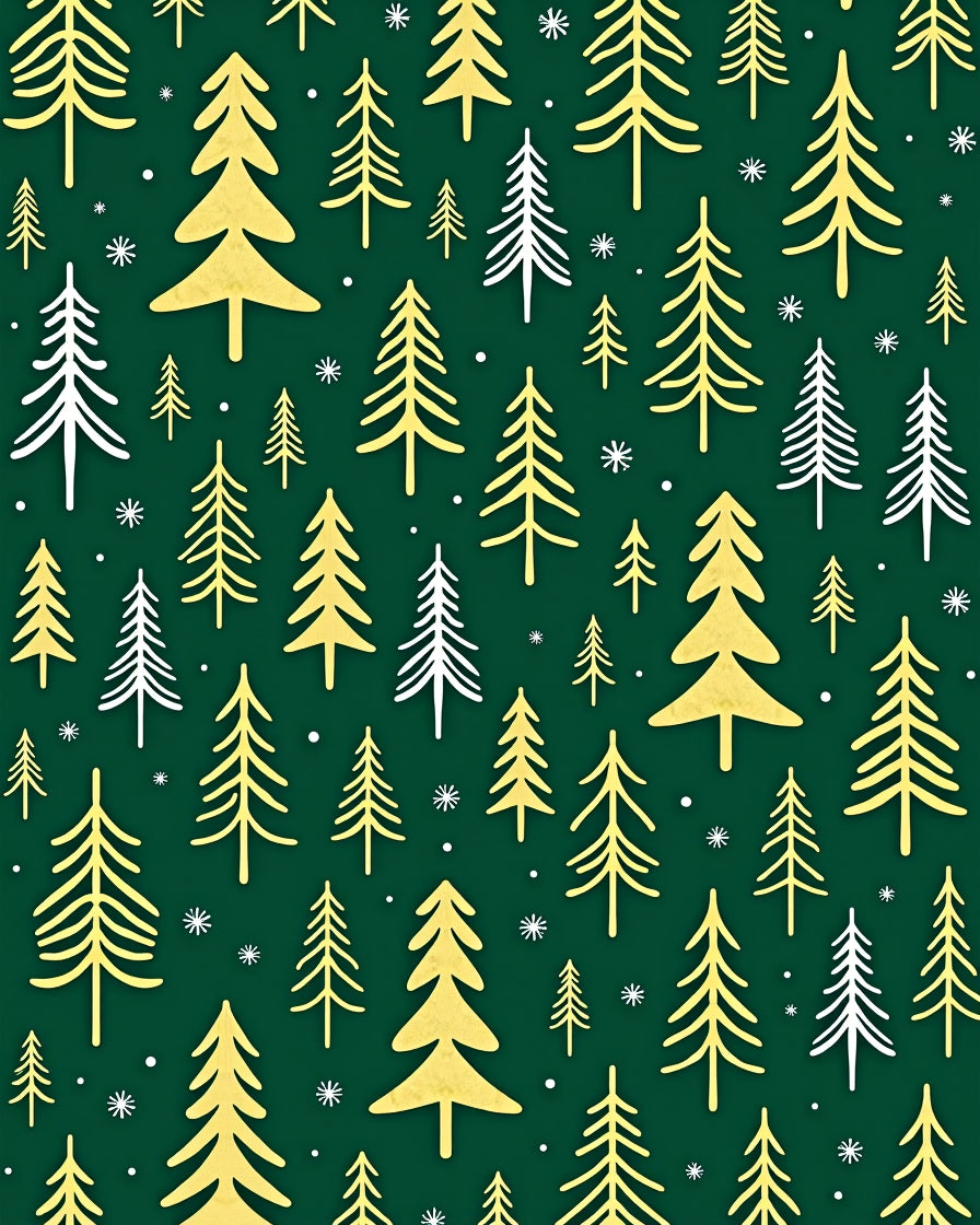 Gold White Evergreen Forest Pattern Rug