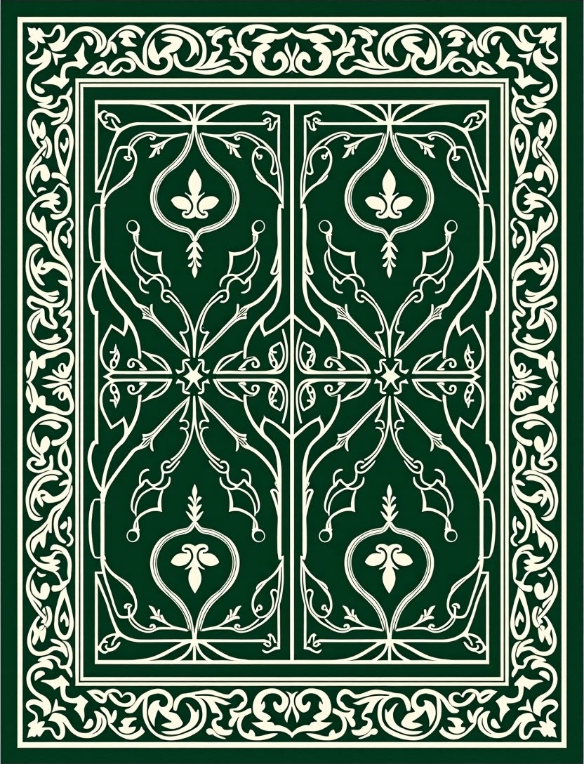 Emerald Green Ornate Floral Gate Rug