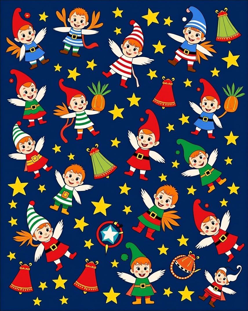 Whimsical Elves And Stars Navy Rug
