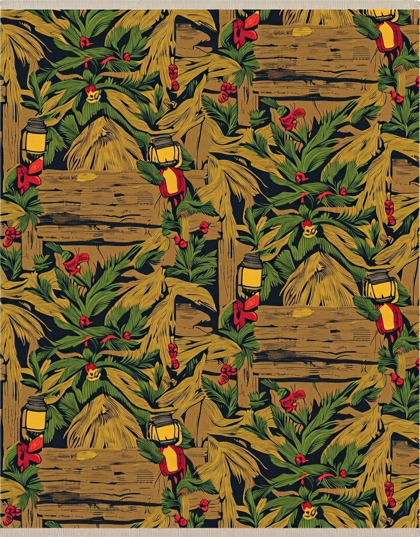 Rustic Jungle Lantern Tropical Foliage Rug