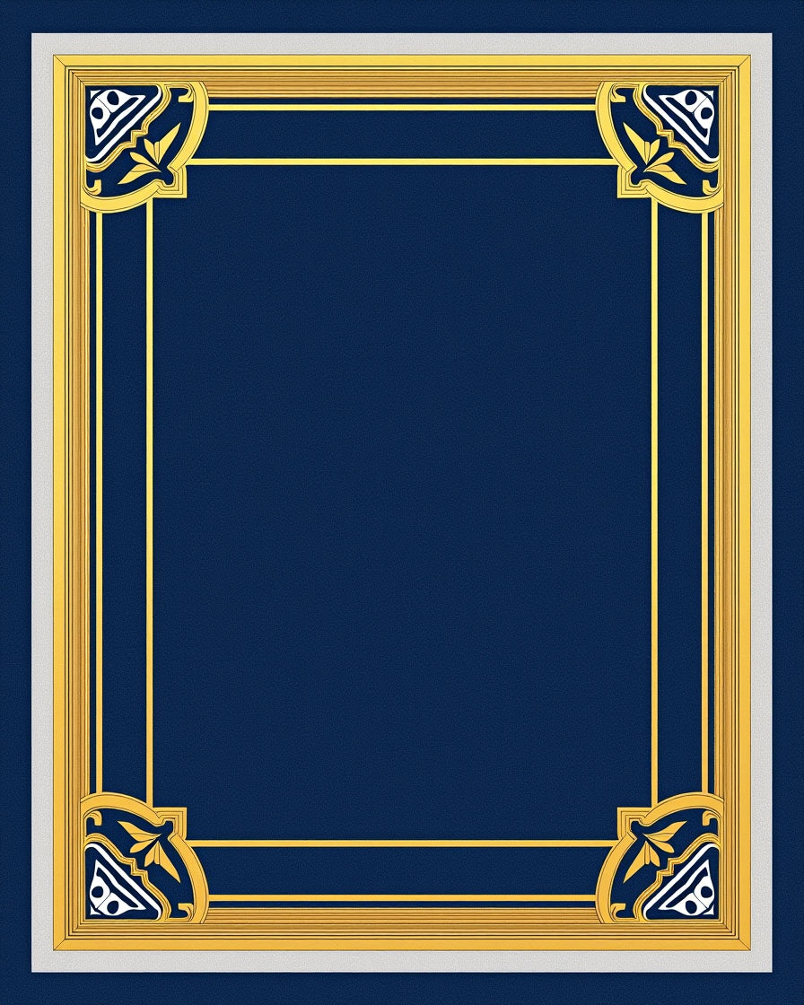 Ornate Gold Navy Blue Framed Rug