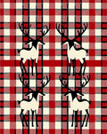 Red Black Cream Plaid Deer Collage Rug