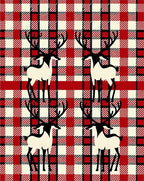 Red Black Cream Plaid Deer Collage Rug