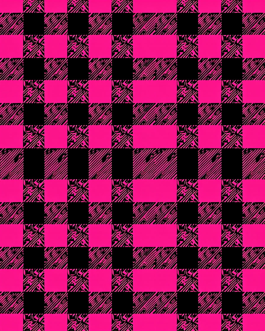 Vibrant Pink Black Gingham Checkered Rug