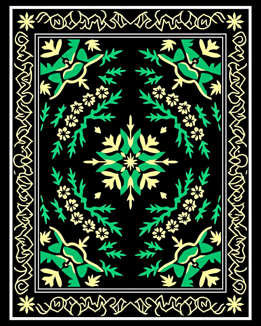 Emerald Green Floral Garden Medallion Rug