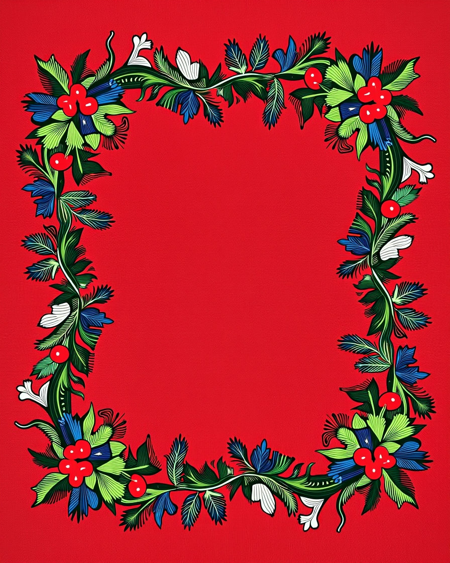 Crimson Red Botanical Wreath Rug