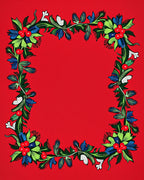 Crimson Red Botanical Wreath Rug
