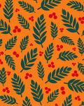 Dark Teal Leaf Berry Orange Rug