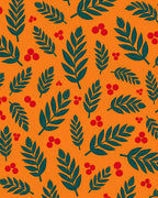 Dark Teal Leaf Berry Orange Rug