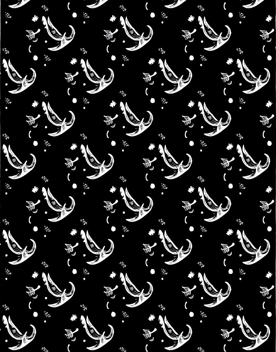 White Banana Peel Scatter Black Rug