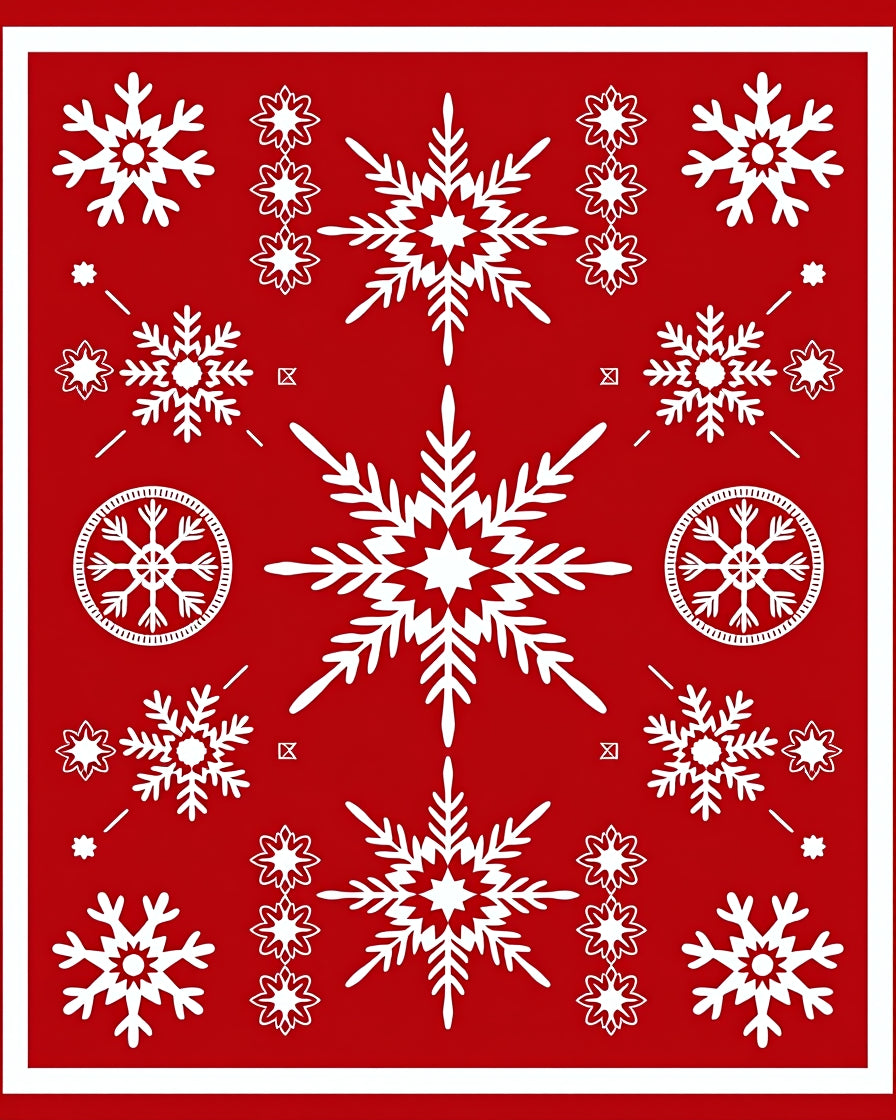 Festive Red Snowflake Collage Rug