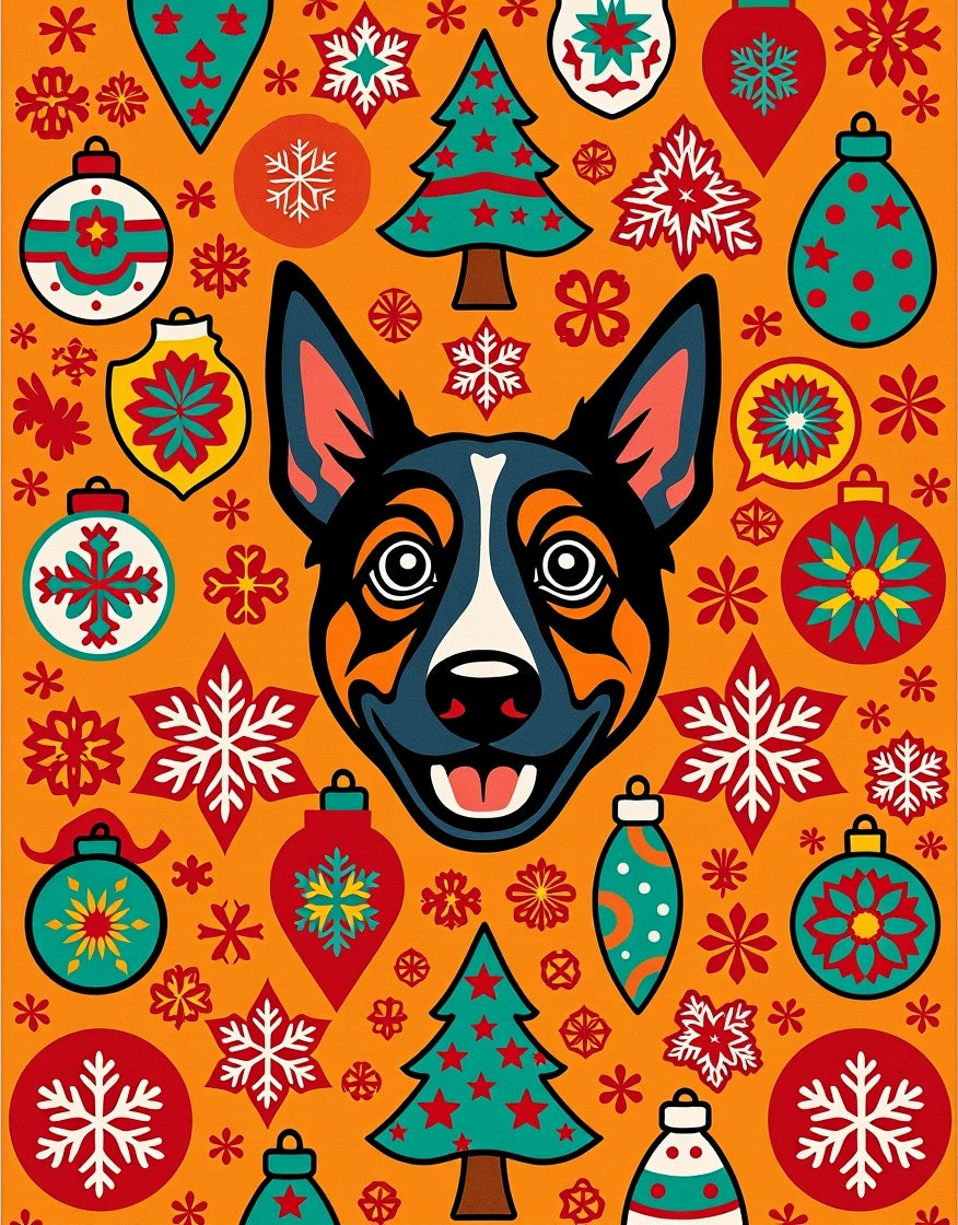 Retro Dog Christmas Ornament Trees Rug