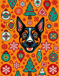 Retro Dog Christmas Ornament Trees Rug