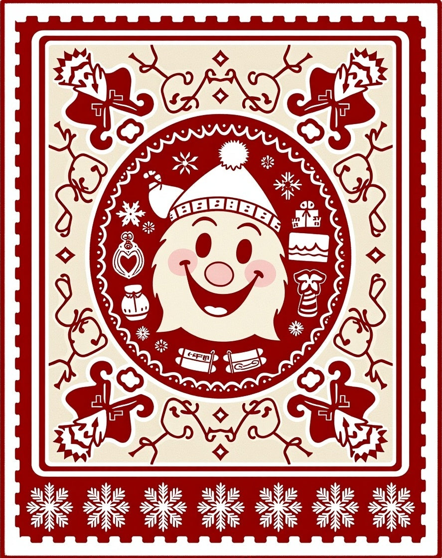 Crimson Santa Claus Snowflake Motif Rug