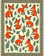 Whimsical Orange Fox Foliage Border Rug
