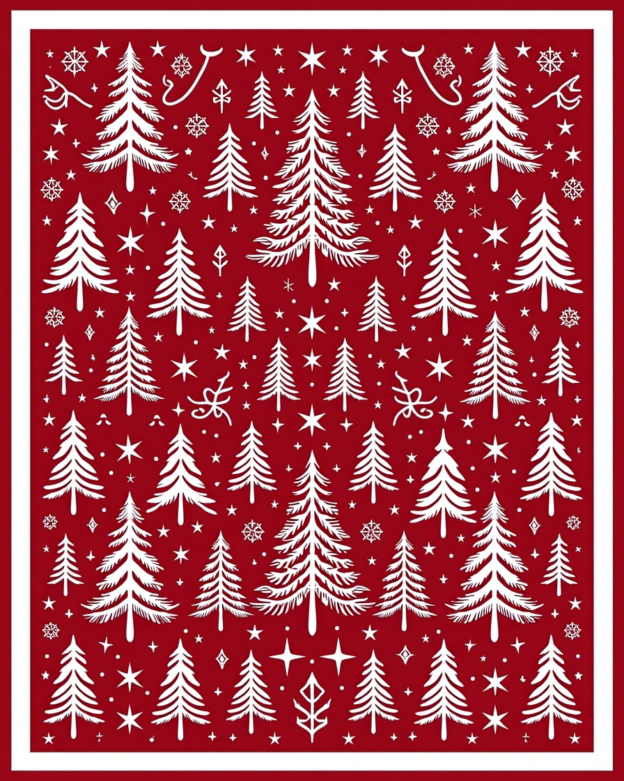 Crimson Forest Snowflake Christmas Trees Rug