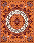 Crimson Floral Medallion on Orange Rug