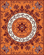 Crimson Floral Medallion on Orange Rug