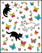Playful Black White Cats Butterflies Rainbows Rug