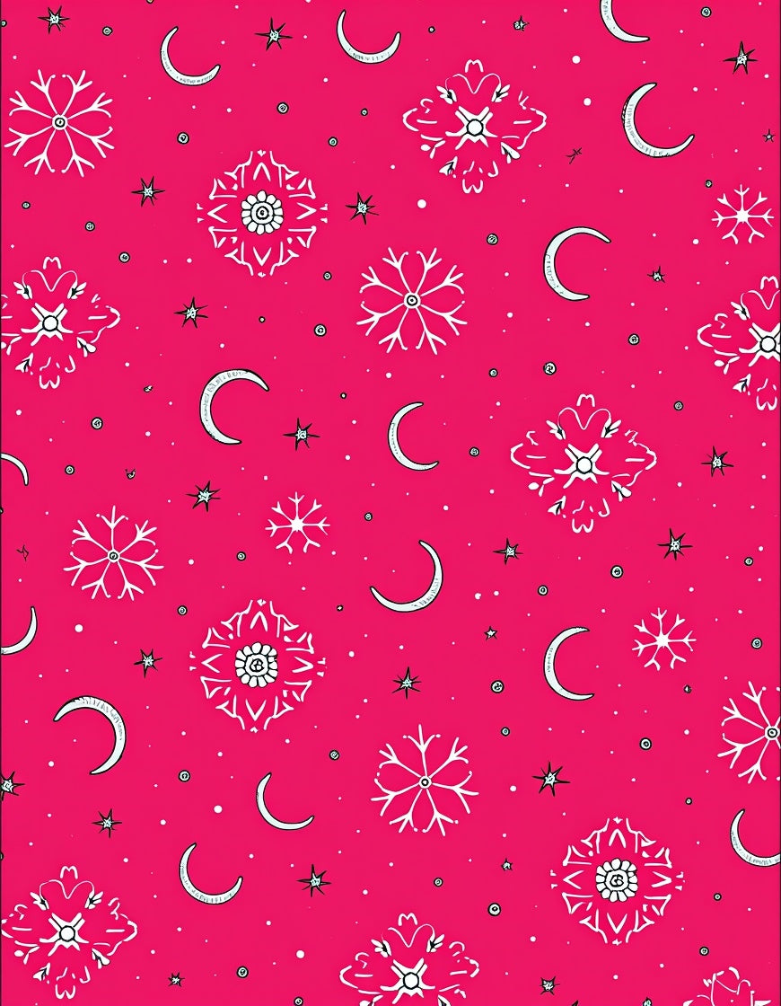 Pink White Celestial Snowflake Moon Rug