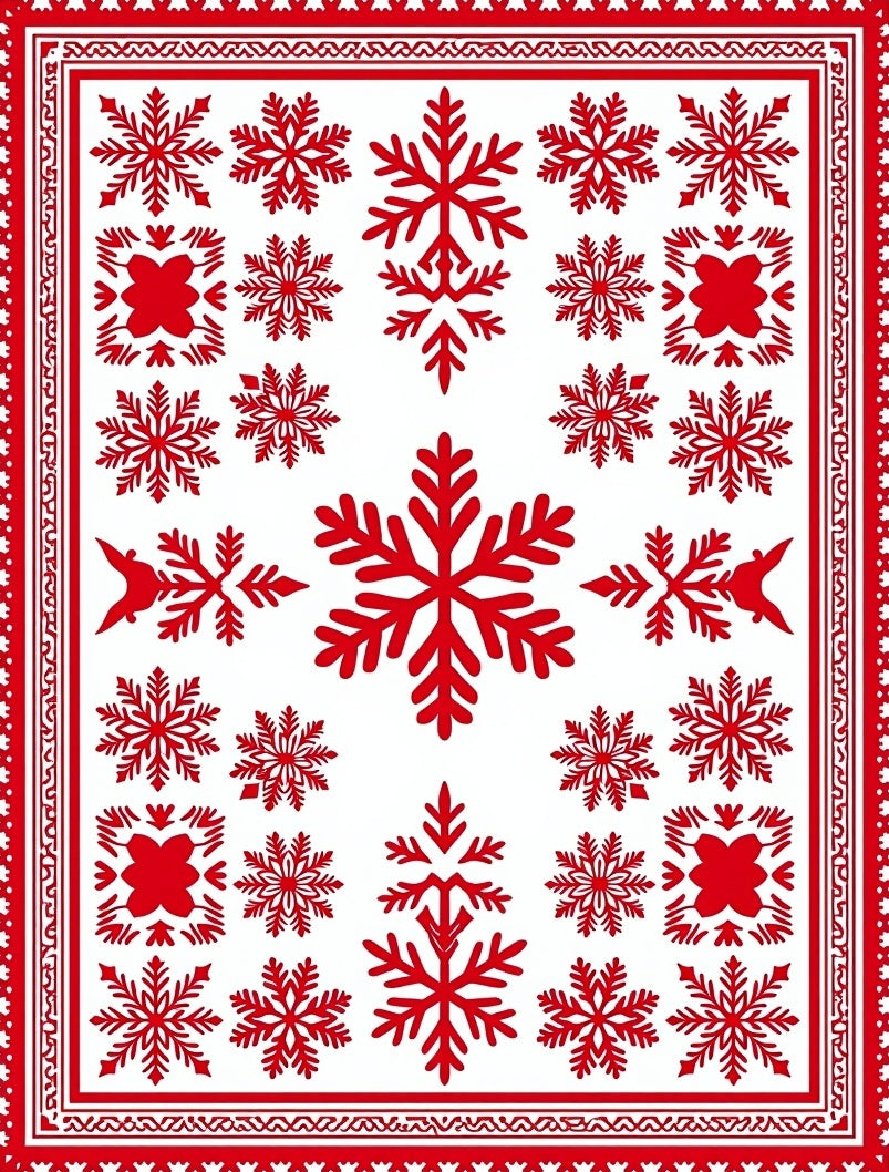 Red Snowflake Mandala Border Design Rug