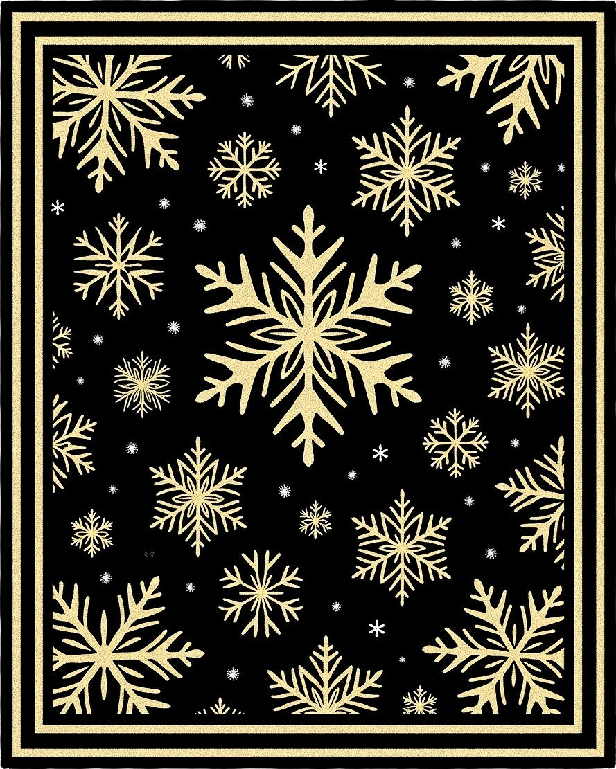 Golden Snowflake Black Winter Charm Rug
