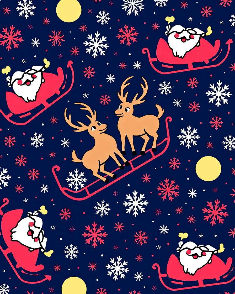 Whimsical Santa Reindeer Snowflake Night Rug