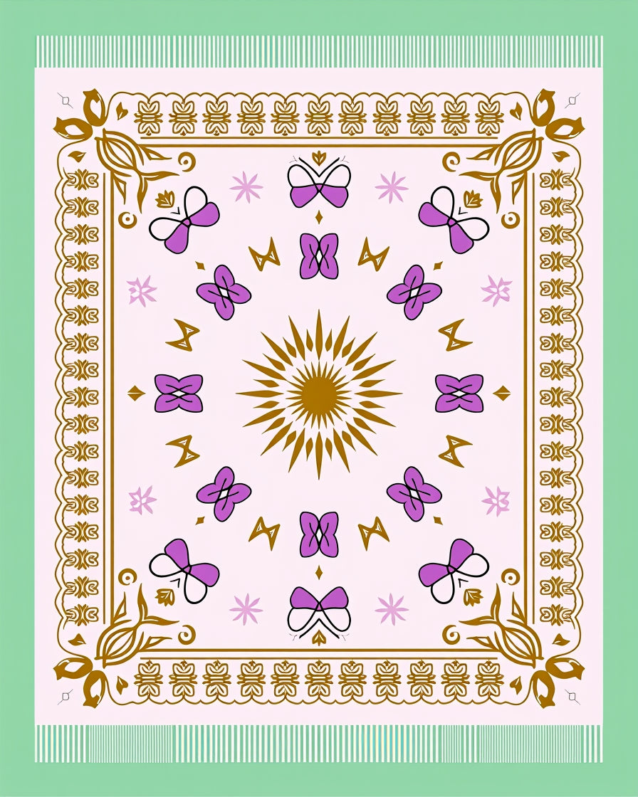 Golden Sun Purple Butterfly Floral Border Rug