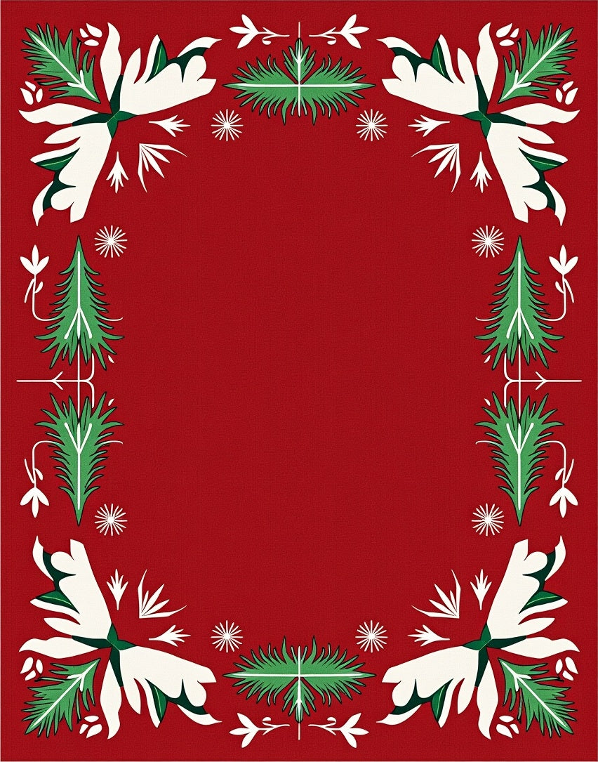 Crimson Green White Floral Evergreen Garland Rug