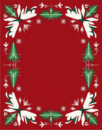 Crimson Green White Floral Evergreen Garland Rug