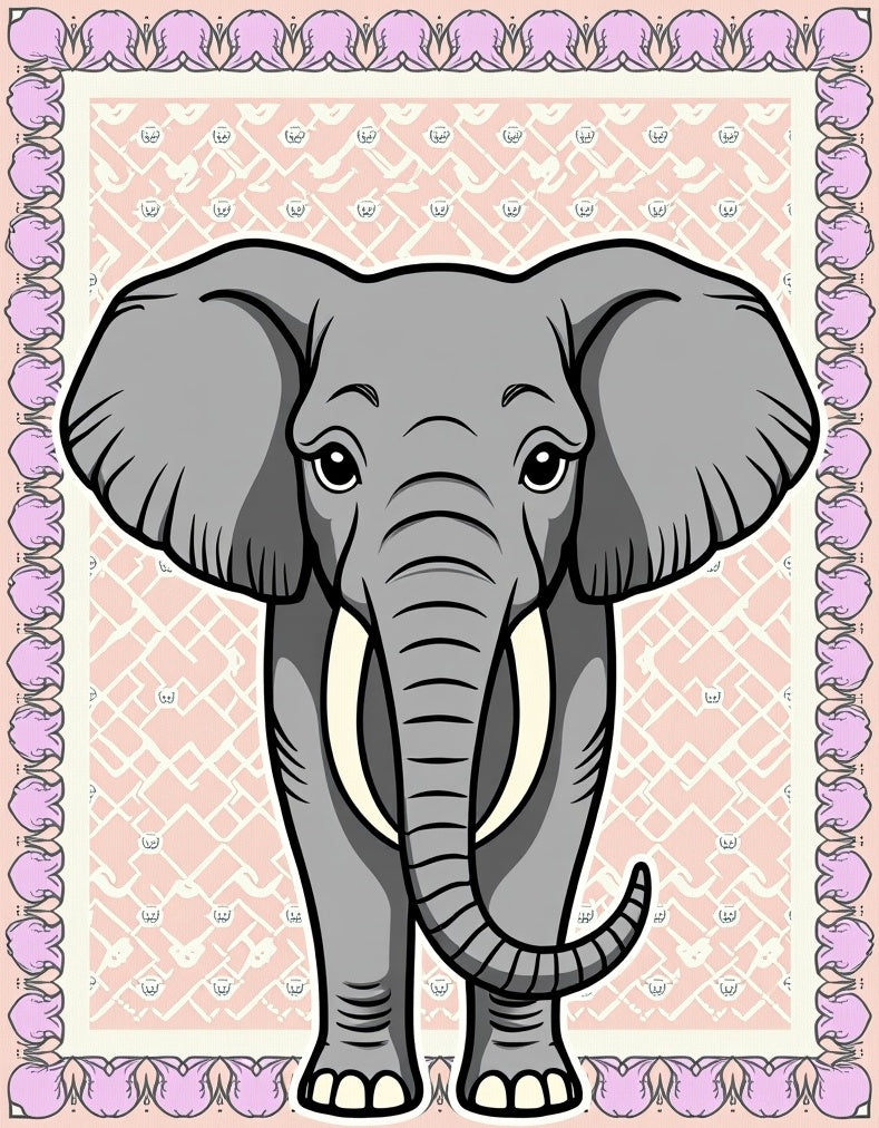 Playful Gray Elephant Pink Mandala Rug