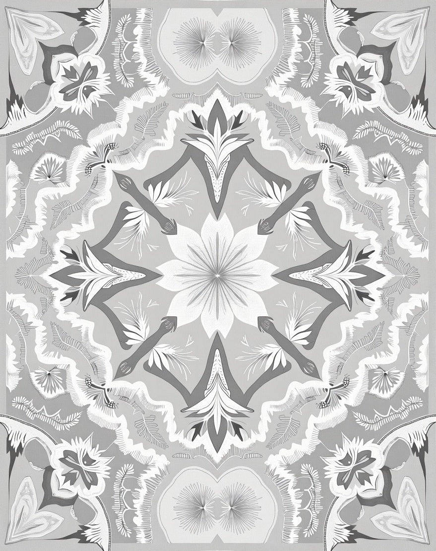 Monochromatic Floral Mandala Symmetry Rug