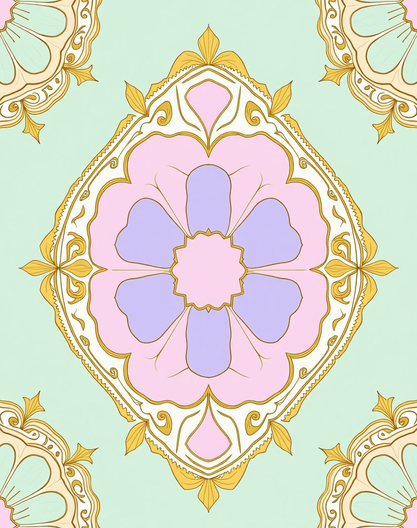 Pastel Floral Medallion with Gold Filigree Rug