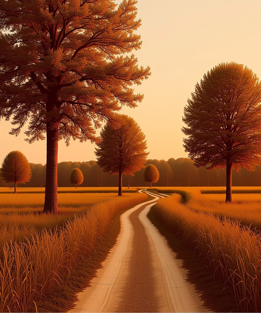 Golden Autumn Path Countryside Trees Rug