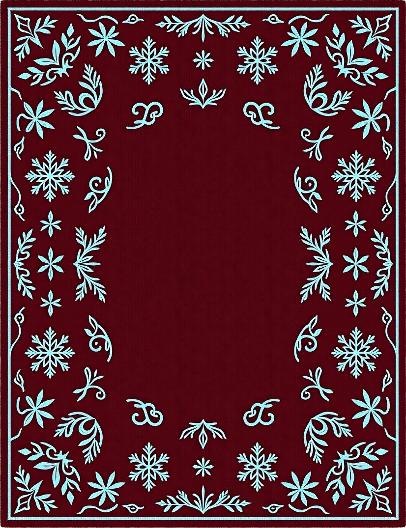 Crimson Snowflake Border Floral Accents Rug