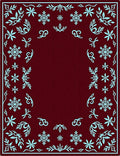 Crimson Snowflake Border Floral Accents Rug